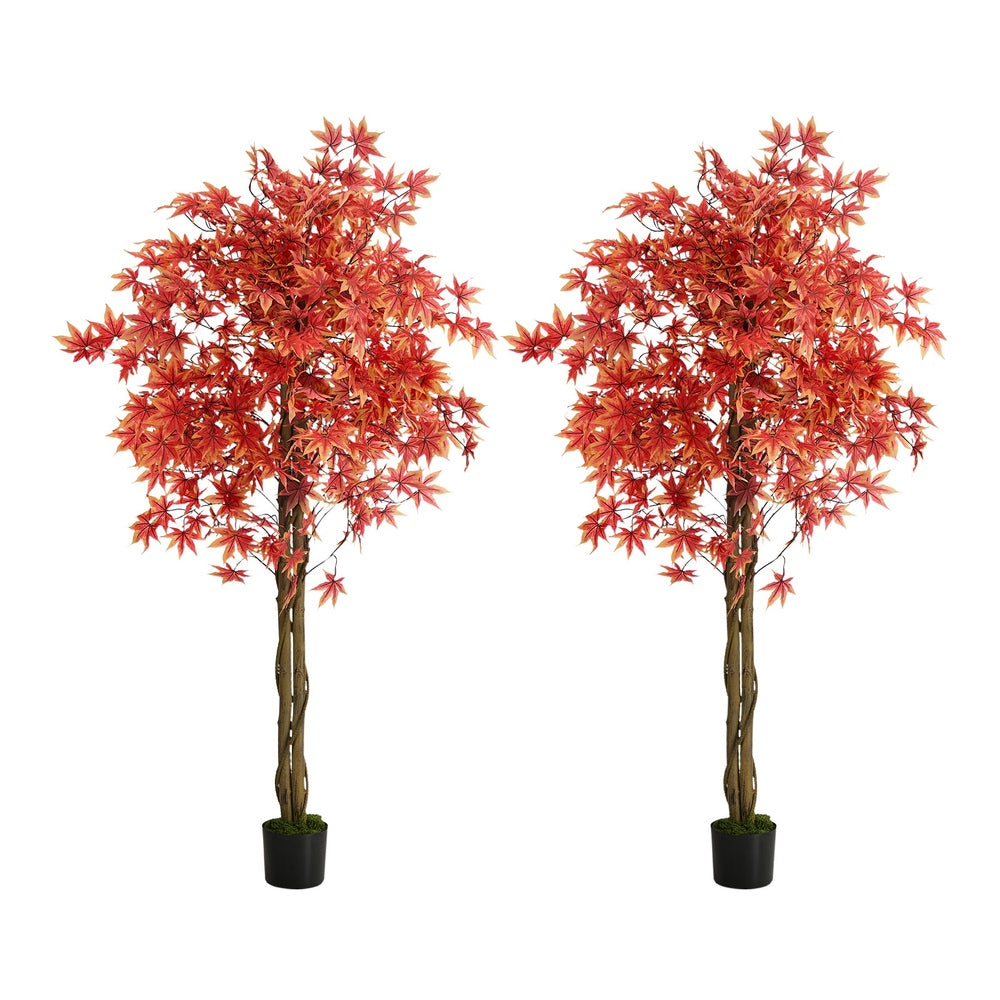 2 Pack Artificial Red Maple Tree 180cm Faux Plant
