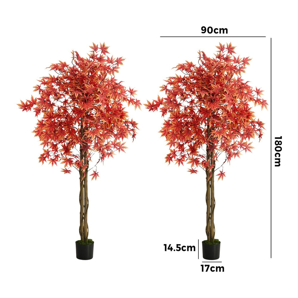 2 Pack Artificial Red Maple Tree 180cm Faux Plant