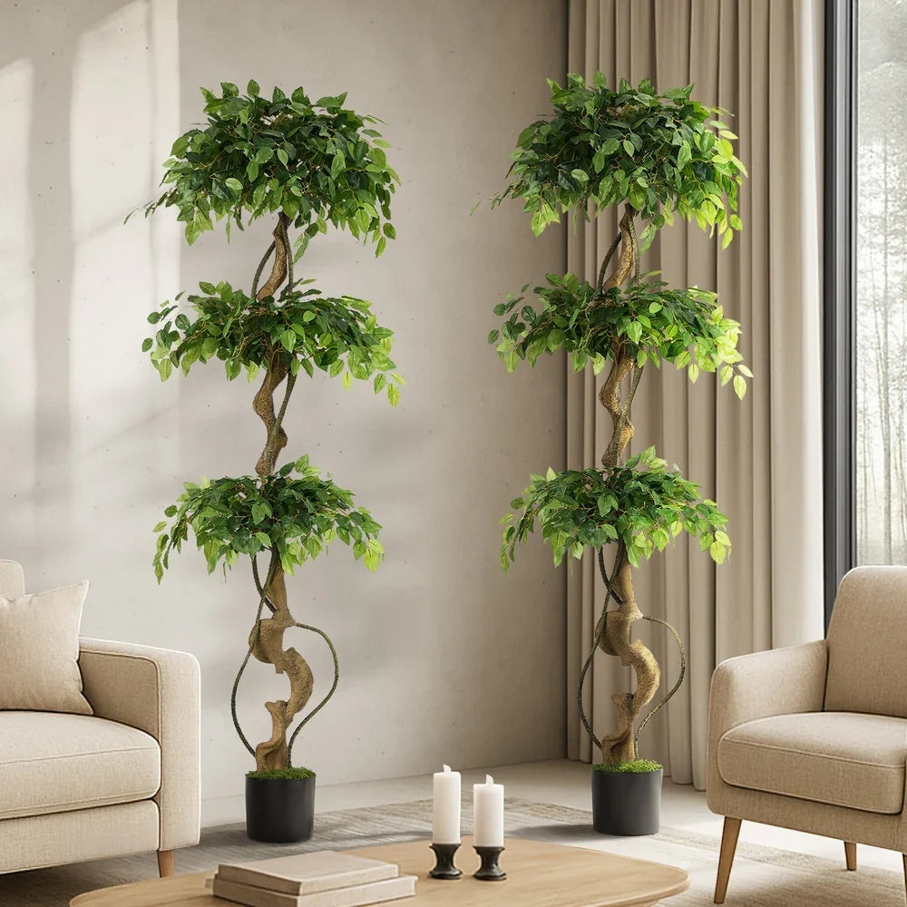 2PC 180cm Artificial Ficus Tree Twisted Ficus Faux Potted Plant