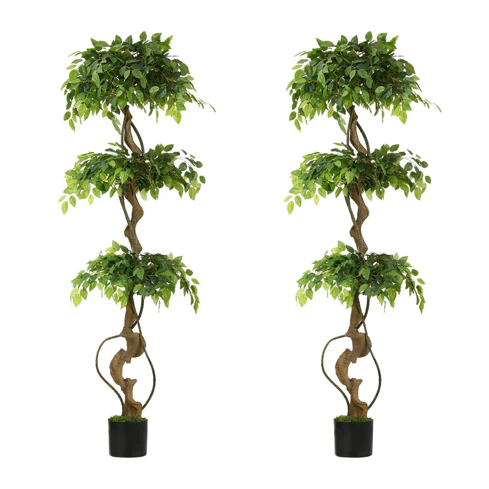 2PC 180cm Artificial Ficus Tree Twisted Ficus Faux Potted Plant