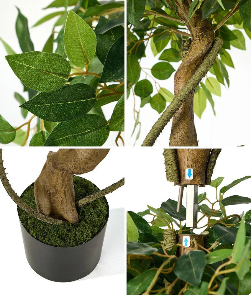 2PC 180cm Artificial Ficus Tree Twisted Ficus Faux Potted Plant