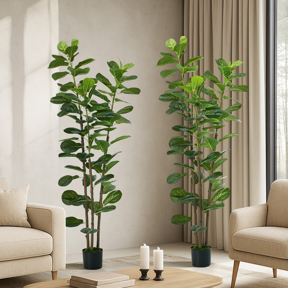 2-Pack Fiddle Leaf Fig Tree Faux Plants, 180cm, Fade-Resistant Set