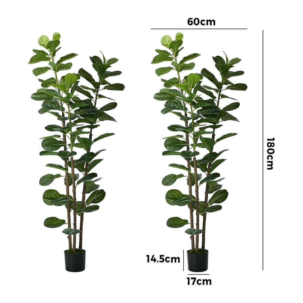 2-Pack Fiddle Leaf Fig Tree Faux Plants, 180cm, Fade-Resistant Set