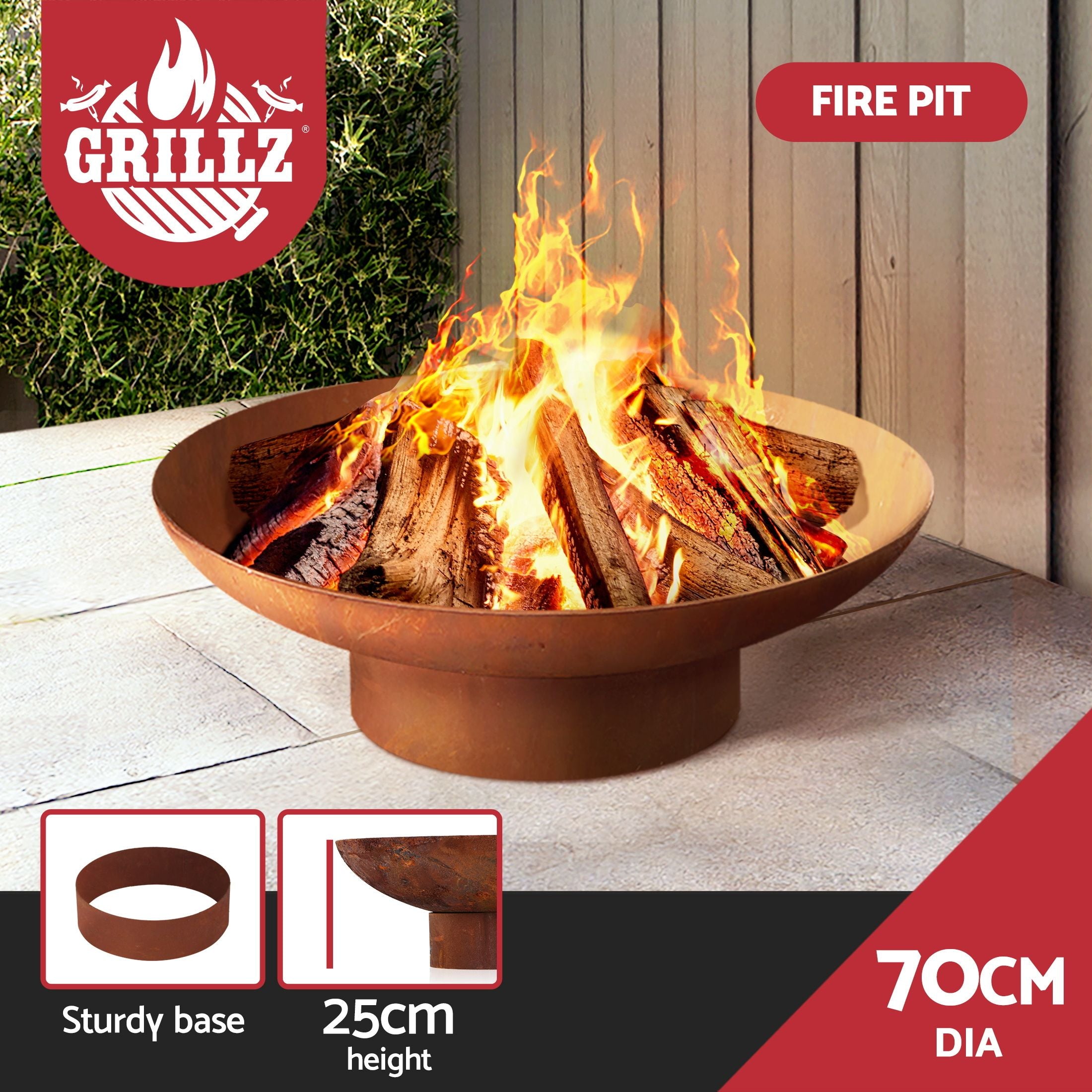 Fire Pit Bowl 70cm Rustic Steel Outdoor Portable Charcoal Wood Burner