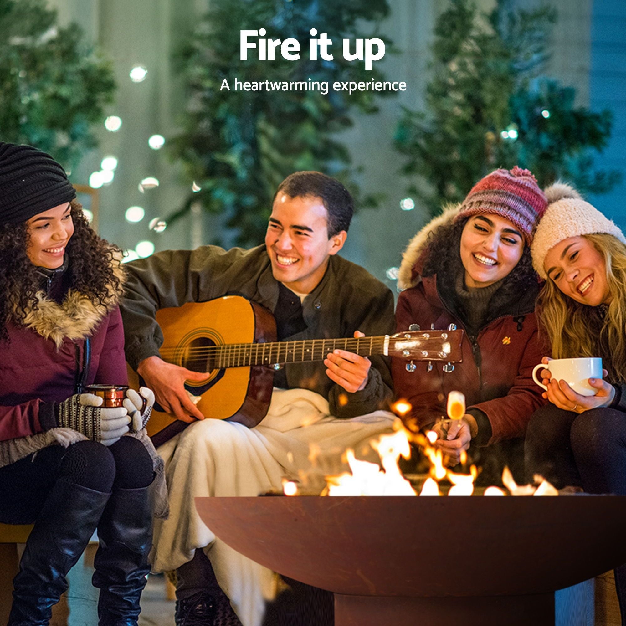Fire Pit Bowl 70cm Rustic Steel Outdoor Portable Charcoal Wood Burner