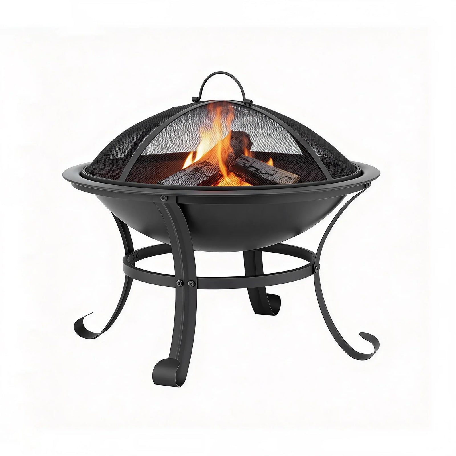 Fire Pit with Mesh Lid and Fire Picker BBQ Grill Wood Burning Outdoor Camping