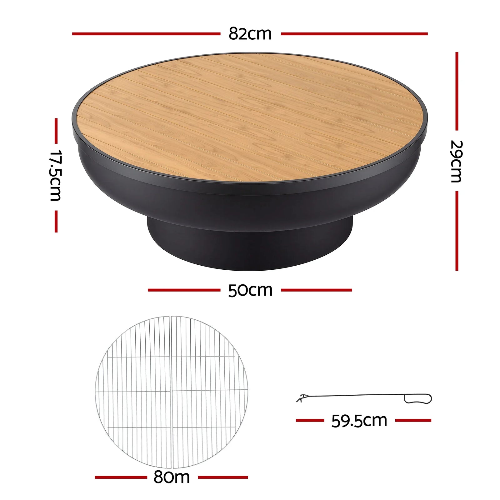 Fire Pit Table with Lid Deep Fire Bowl Wood Burning BBQ Grill for Backyard Camping Patio Picnic