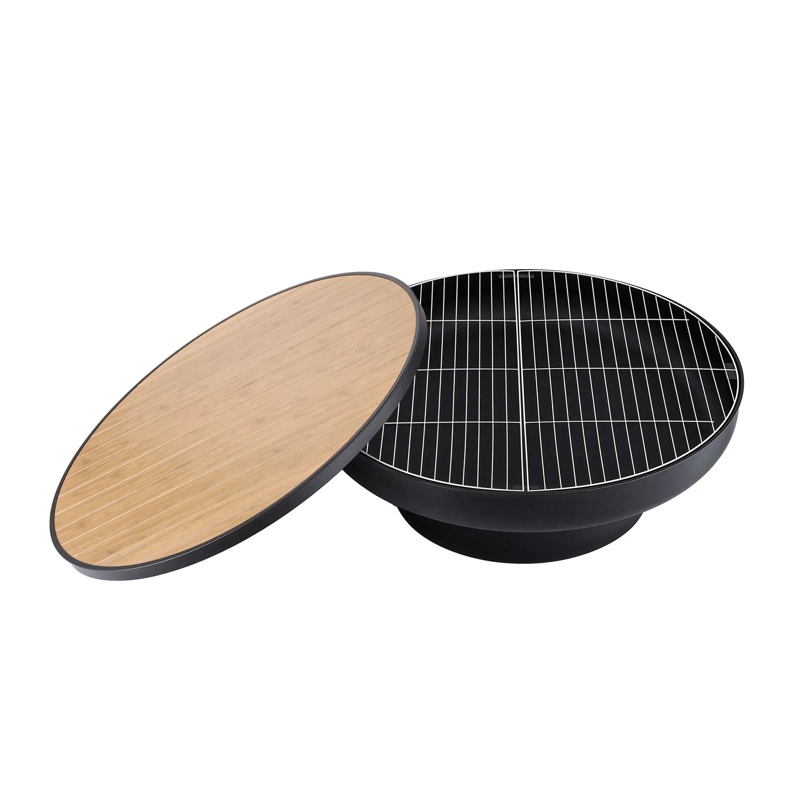 Fire Pit Table with Lid Deep Fire Bowl Wood Burning BBQ Grill for Backyard Camping Patio Picnic