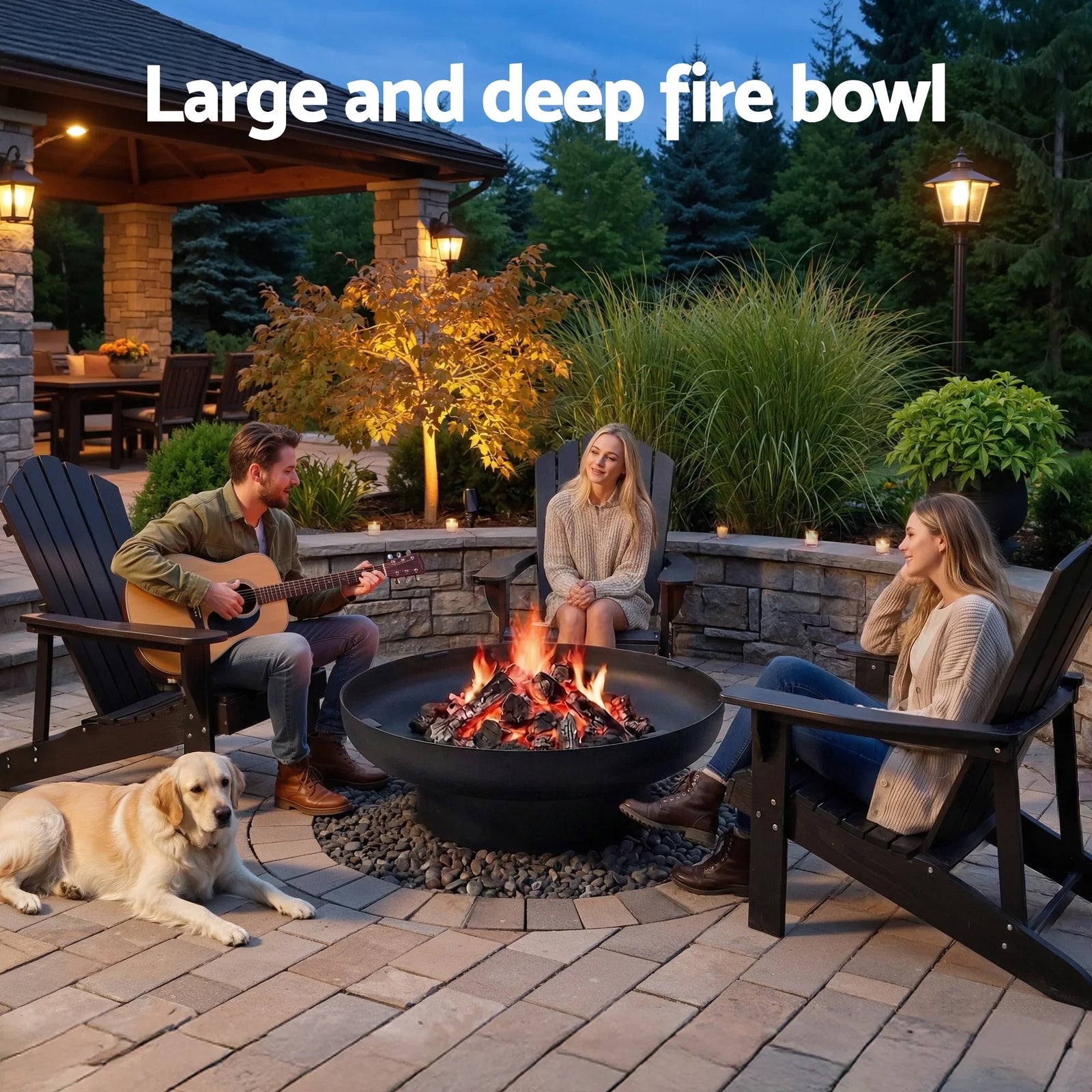 Fire Pit Table with Lid Deep Fire Bowl Wood Burning BBQ Grill for Backyard Camping Patio Picnic