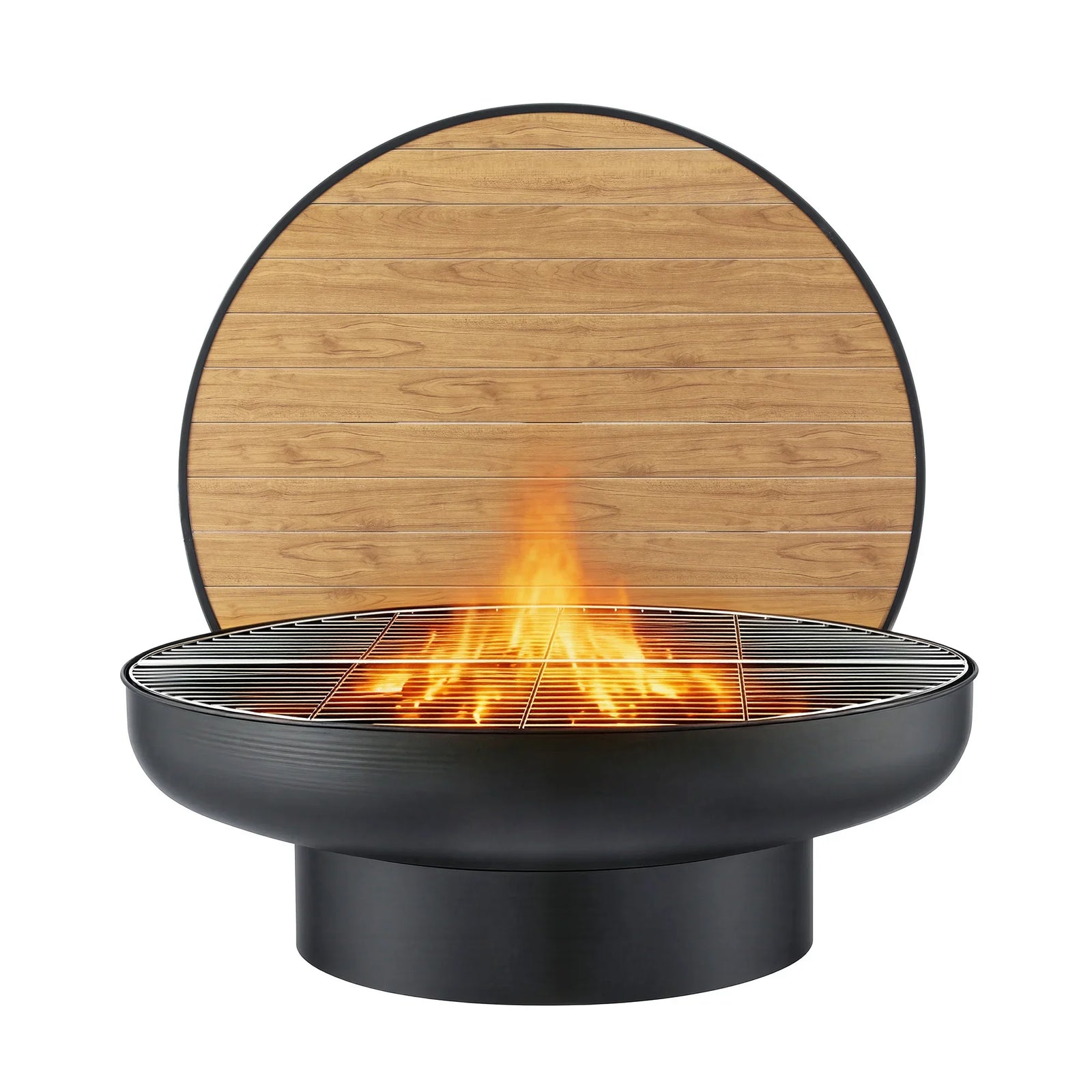Fire Pit Table with Lid Deep Fire Bowl Wood Burning BBQ Grill for Backyard Camping Patio Picnic