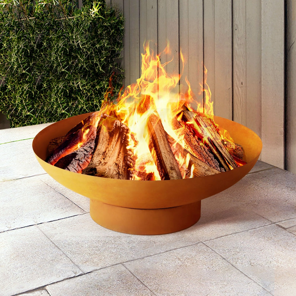 80cm Iron Fire Pit Bowl Outdoor Patio Fireplace Wood Burning Rust Finish