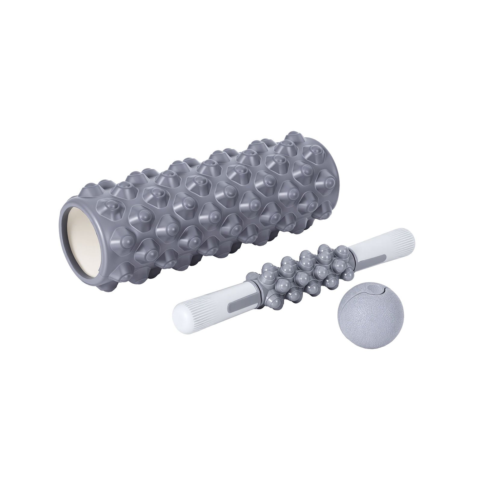 3 in 1 Foam Roller Set Muscle Recovery Massage Kit Portable Grey