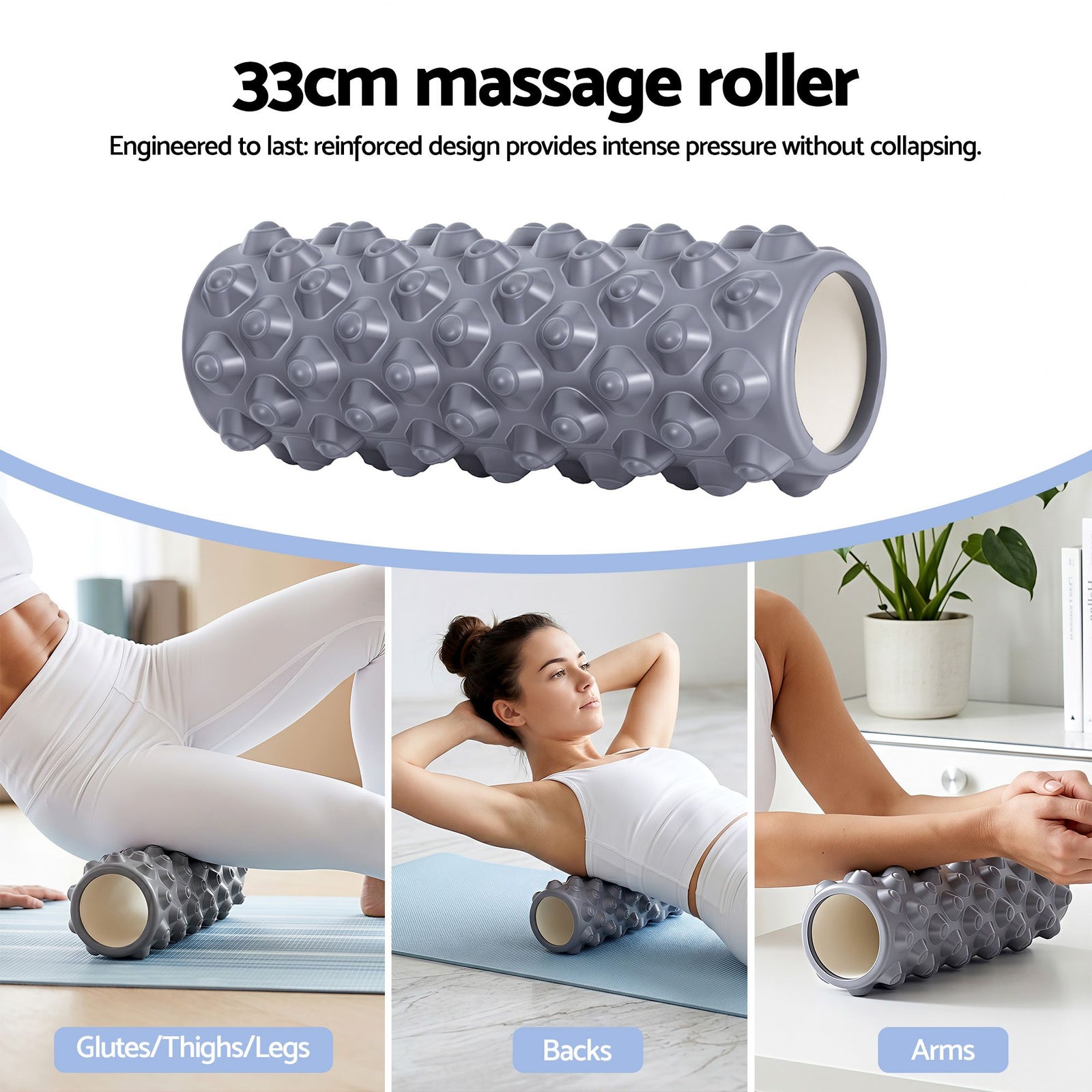 3 in 1 Foam Roller Set Muscle Recovery Massage Kit Portable Grey