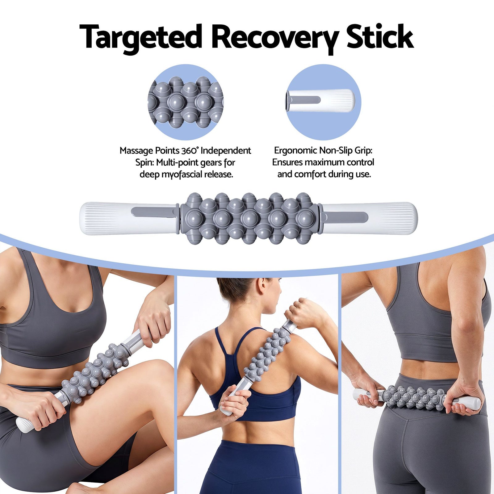 3 in 1 Foam Roller Set Muscle Recovery Massage Kit Portable Grey