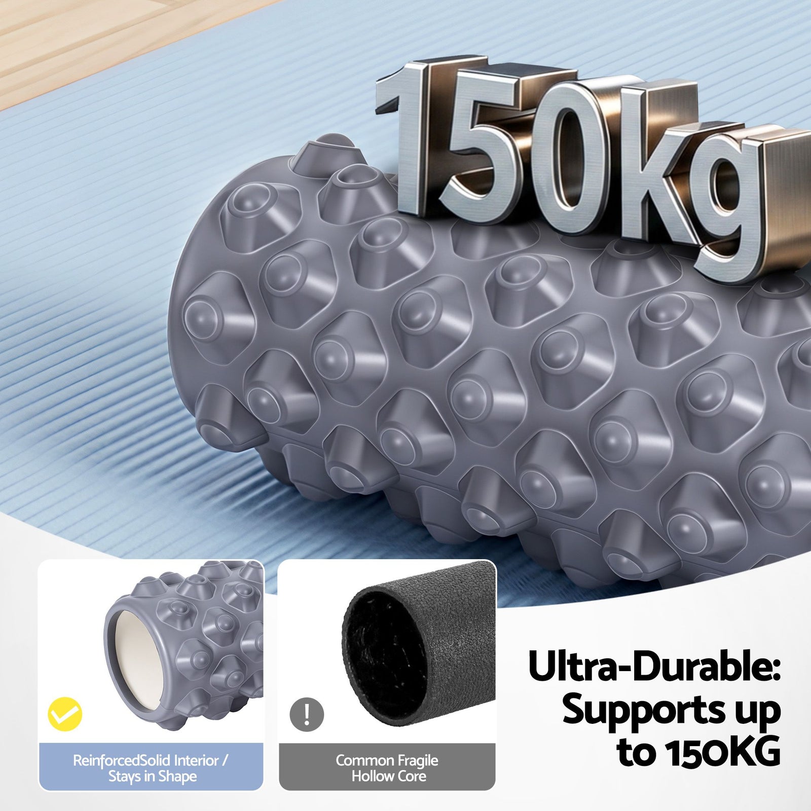 3 in 1 Foam Roller Set Muscle Recovery Massage Kit Portable Grey