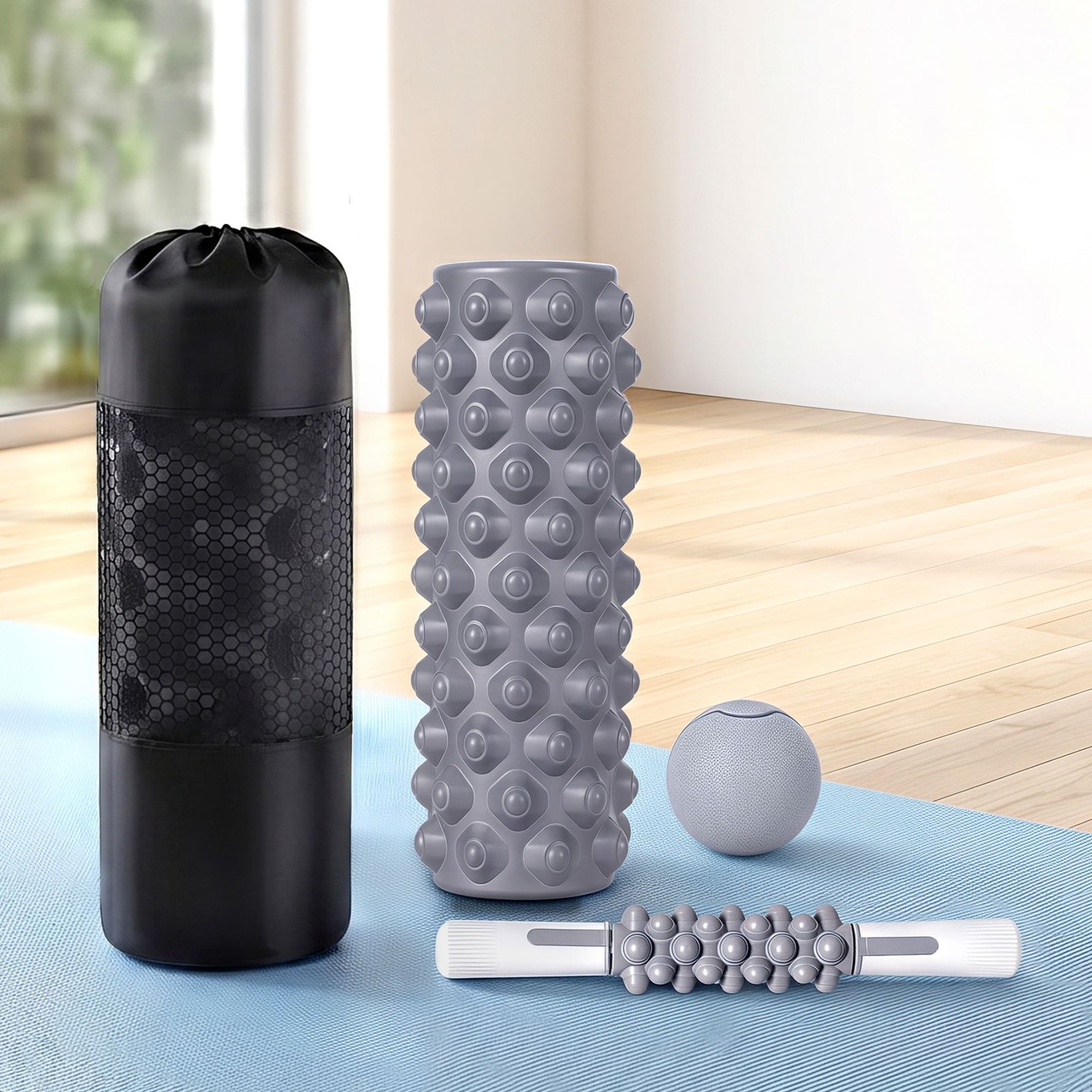 3 in 1 Foam Roller Set Muscle Recovery Massage Kit Portable Grey