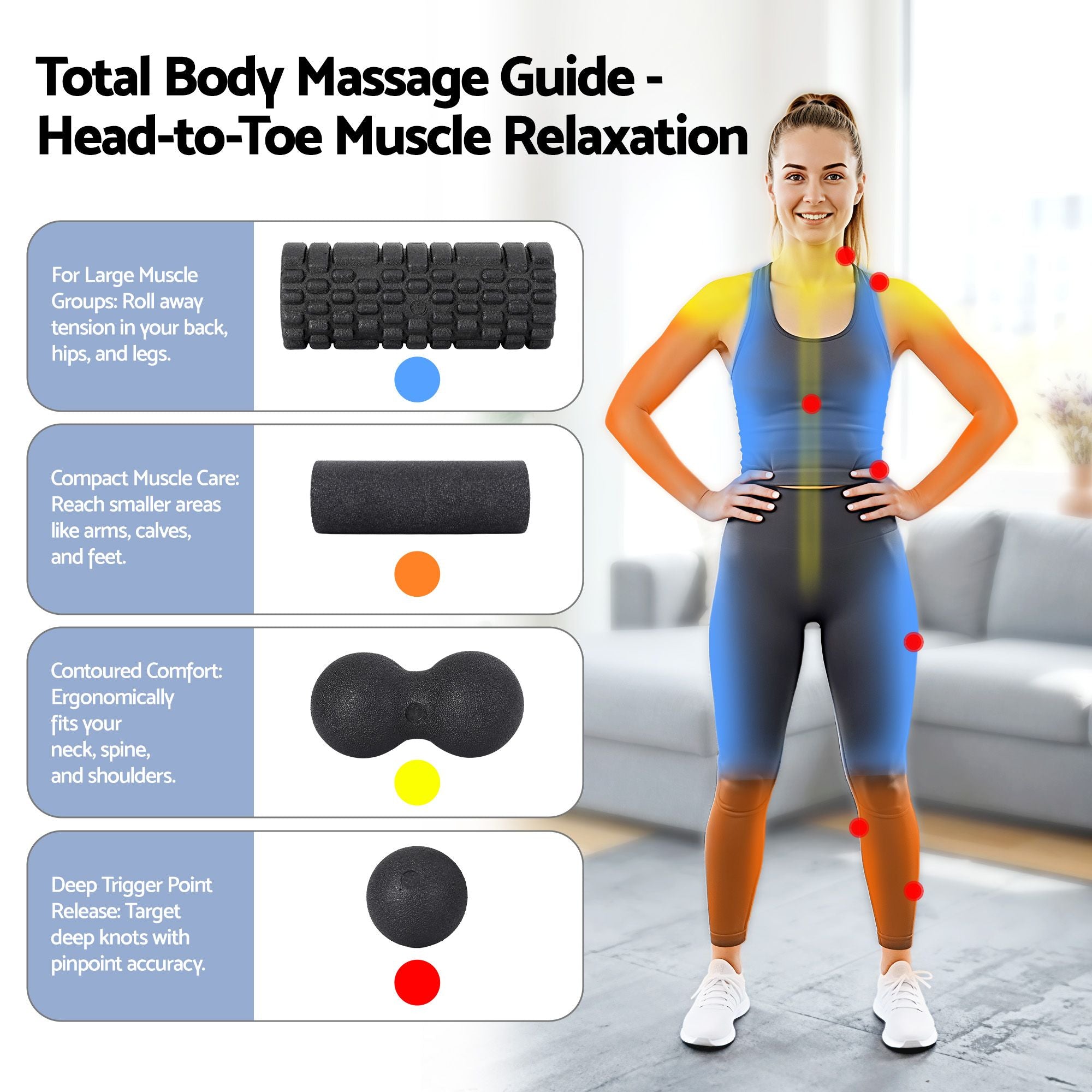 4 in 1 Foam Roller Set Muscle Recovery Massage Kit Black Portable