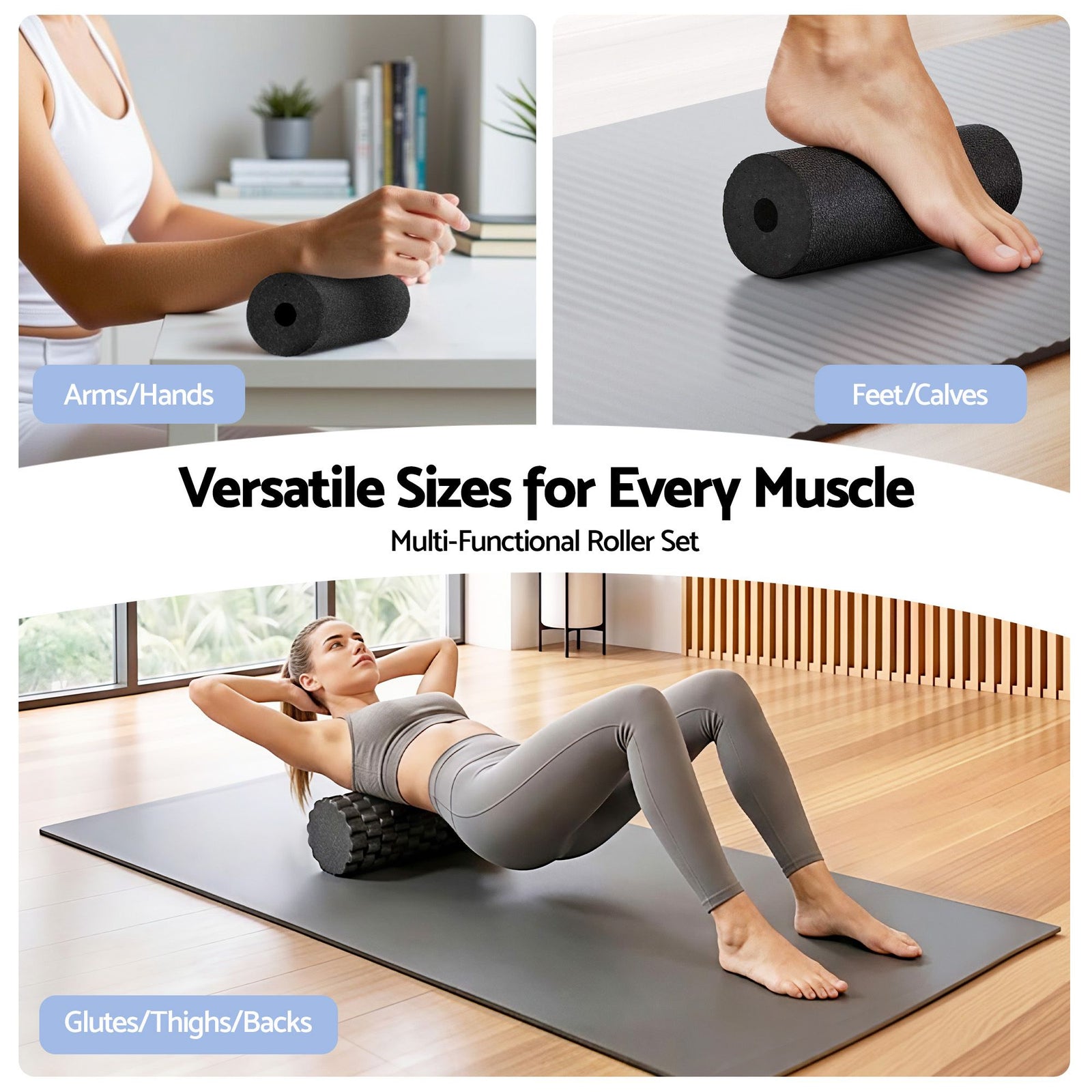 4 in 1 Foam Roller Set Muscle Recovery Massage Kit Black Portable