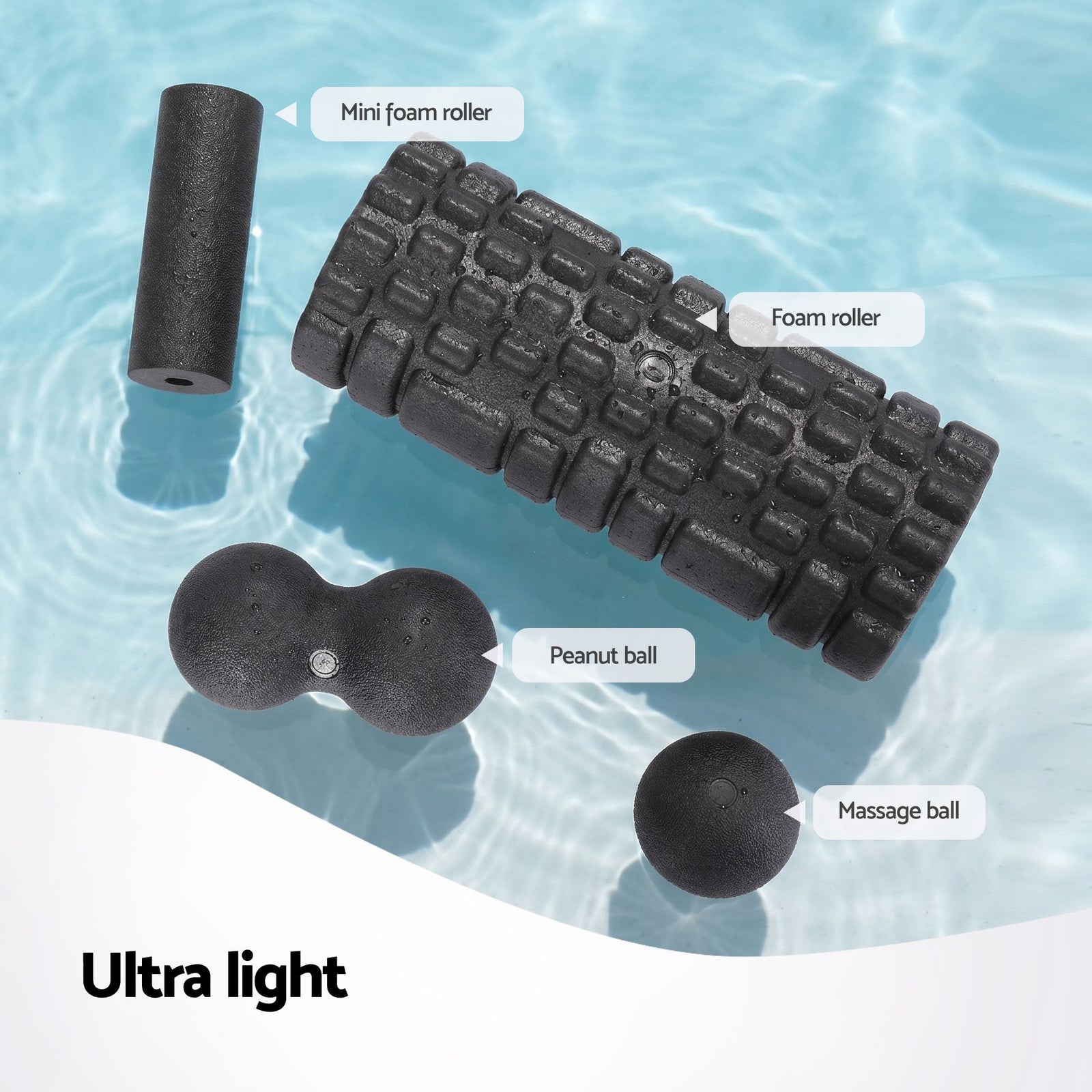 4 in 1 Foam Roller Set Muscle Recovery Massage Kit Black Portable