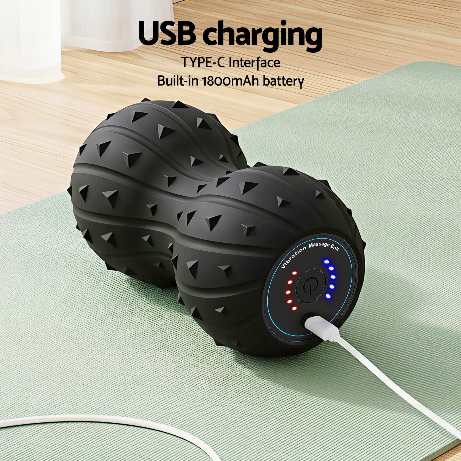 Electric Vibrating Peanut Massage Ball Deep Tissue Muscle Recovery Black