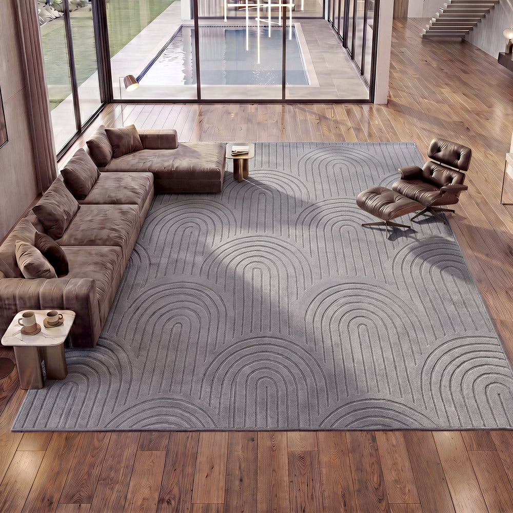 Oikiture Geometric Arch Jacquard Rug Floor Carpet 240X340cm Grey