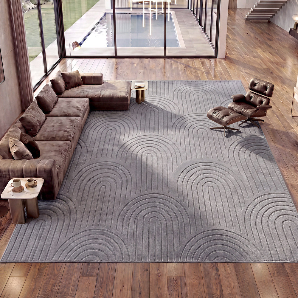 Oikiture Geometric Arch Jacquard Rug Floor Carpet 280X380cm Grey