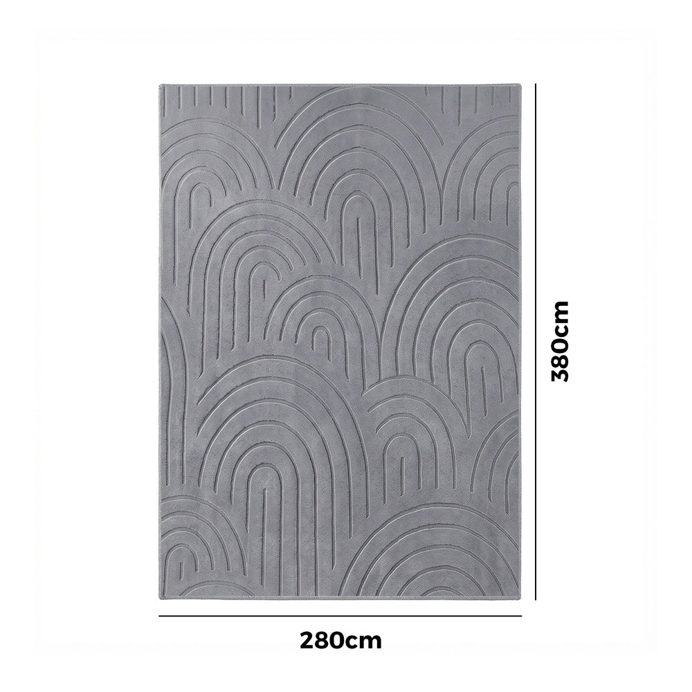 Oikiture Geometric Arch Jacquard Rug Floor Carpet 280X380cm Grey