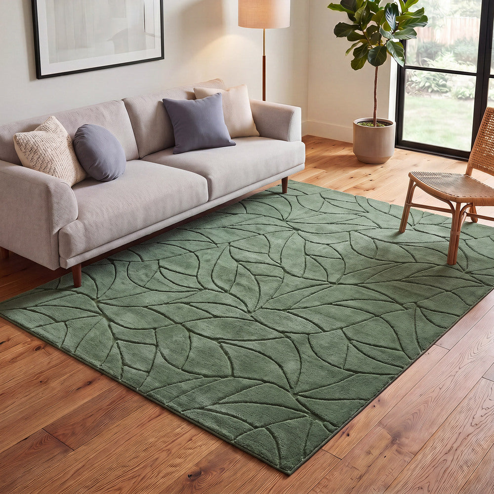Oikiture Leaf Jacquard Rug Soft Décor Carpet 160X230cm Green