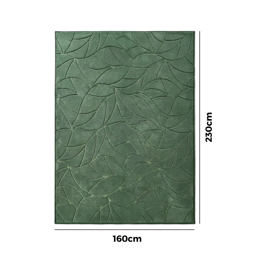 Oikiture Leaf Jacquard Rug Soft Décor Carpet 160X230cm Green