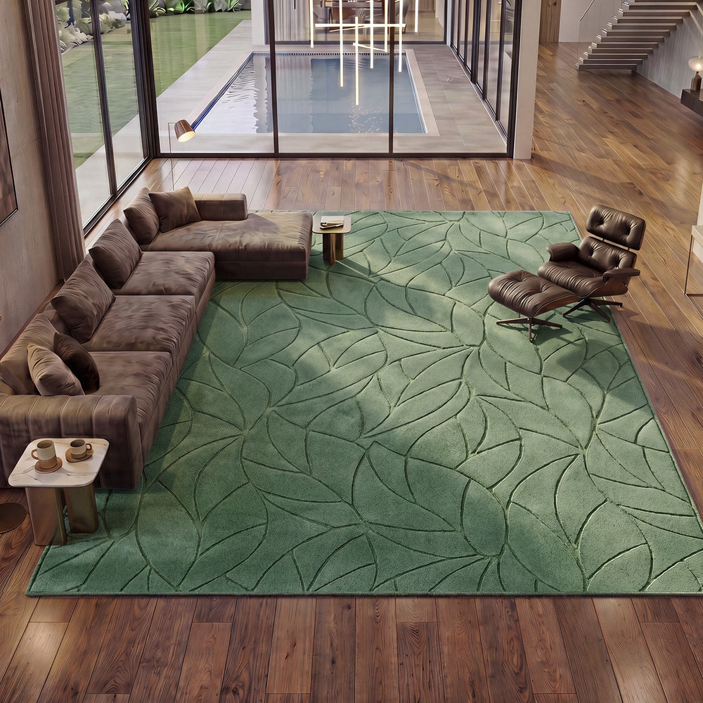 Oikiture Leaf Jacquard Rug Soft Décor Carpet 240X340cm Green