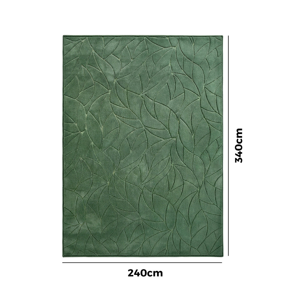Oikiture Leaf Jacquard Rug Soft Décor Carpet 240X340cm Green
