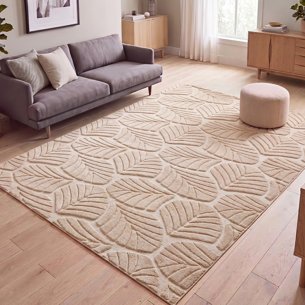 Oikiture Embossed Leaf Rug Textured Floor Carpet 200X290cm Beige