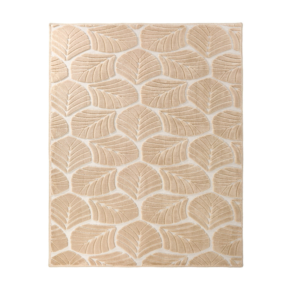Oikiture Embossed Leaf Rug Textured Floor Carpet 200X290cm Beige