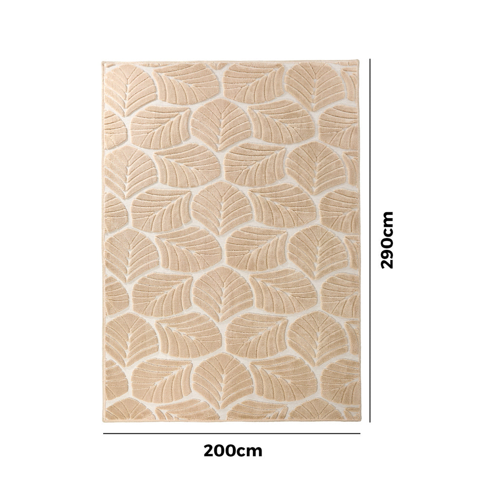 Oikiture Embossed Leaf Rug Textured Floor Carpet 200X290cm Beige