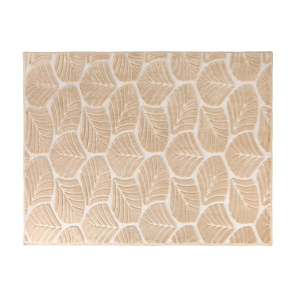 Oikiture Embossed Leaf Rug Textured Floor Carpet 200X290cm Beige