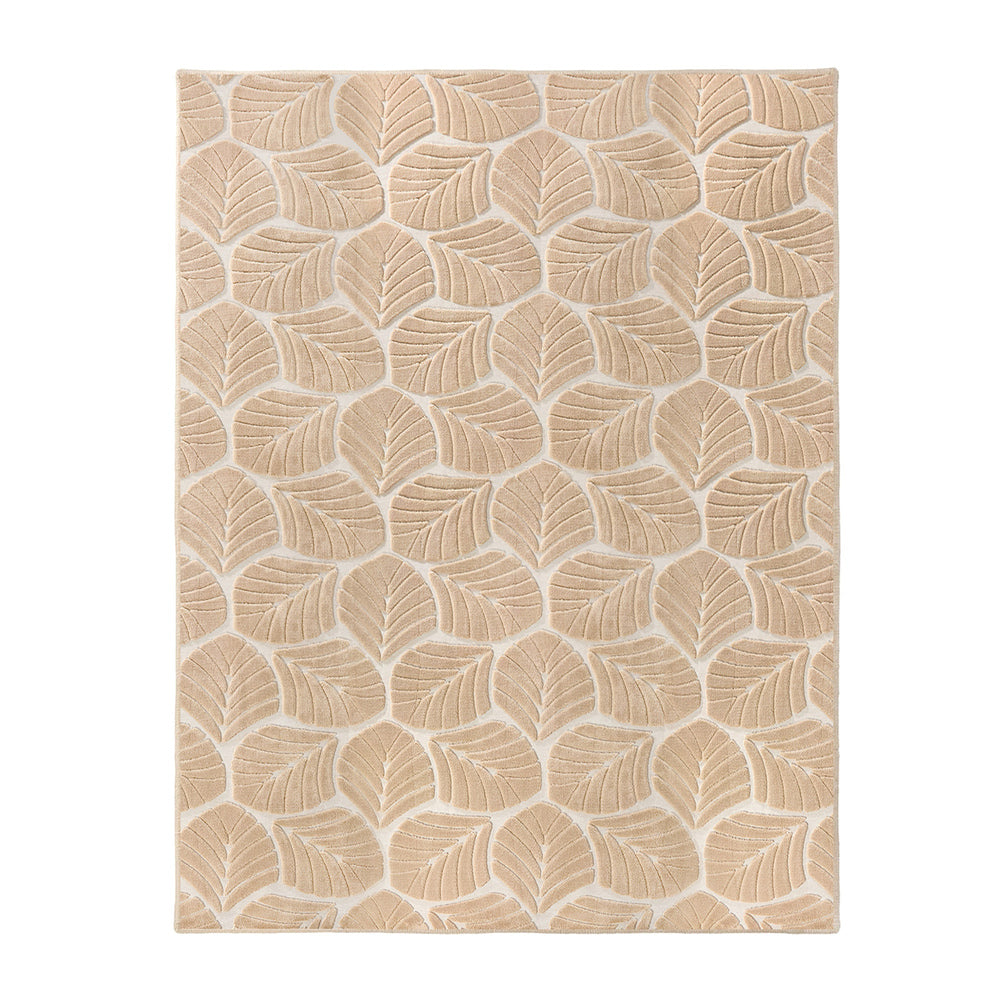 Oikiture Embossed Leaf Rug Textured Floor Carpet 240X340cm Beige