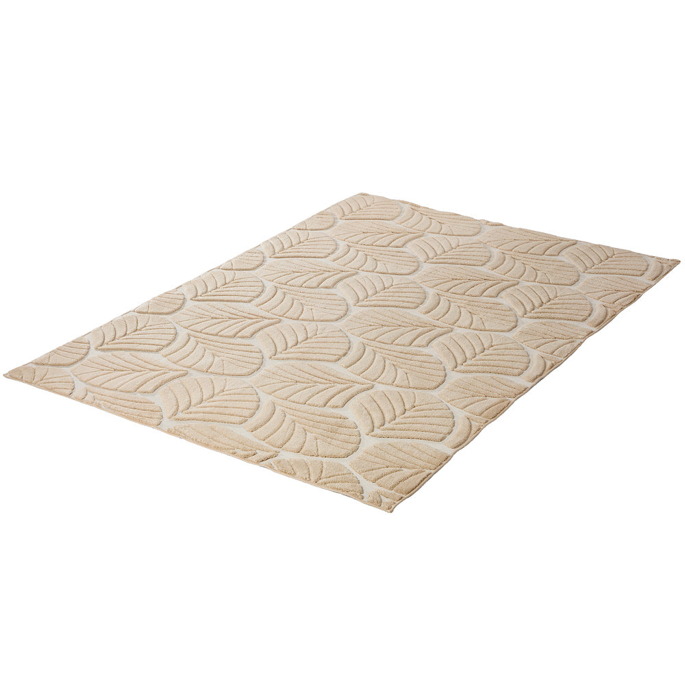 Oikiture Embossed Leaf Rug Textured Floor Carpet 240X340cm Beige