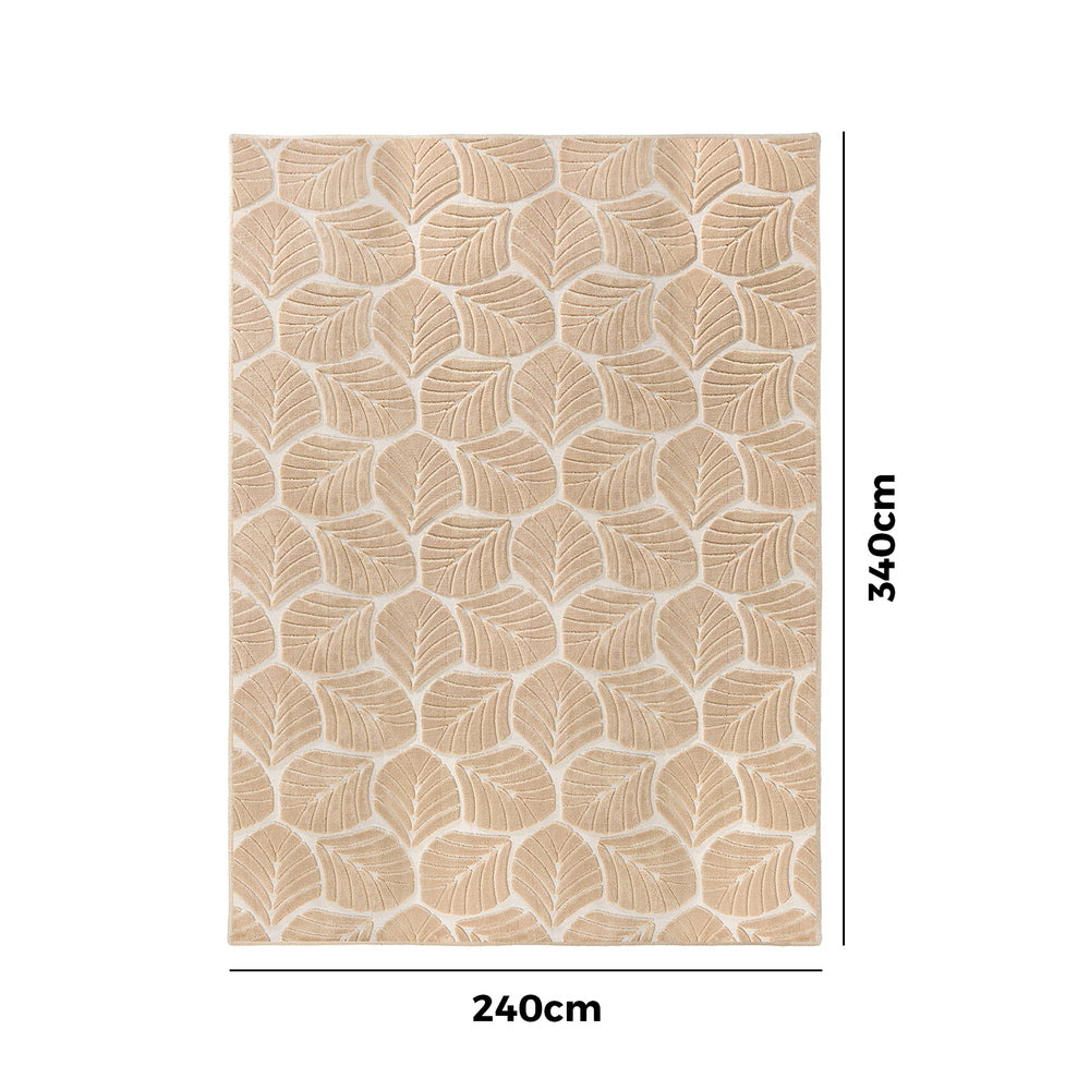 Oikiture Embossed Leaf Rug Textured Floor Carpet 240X340cm Beige
