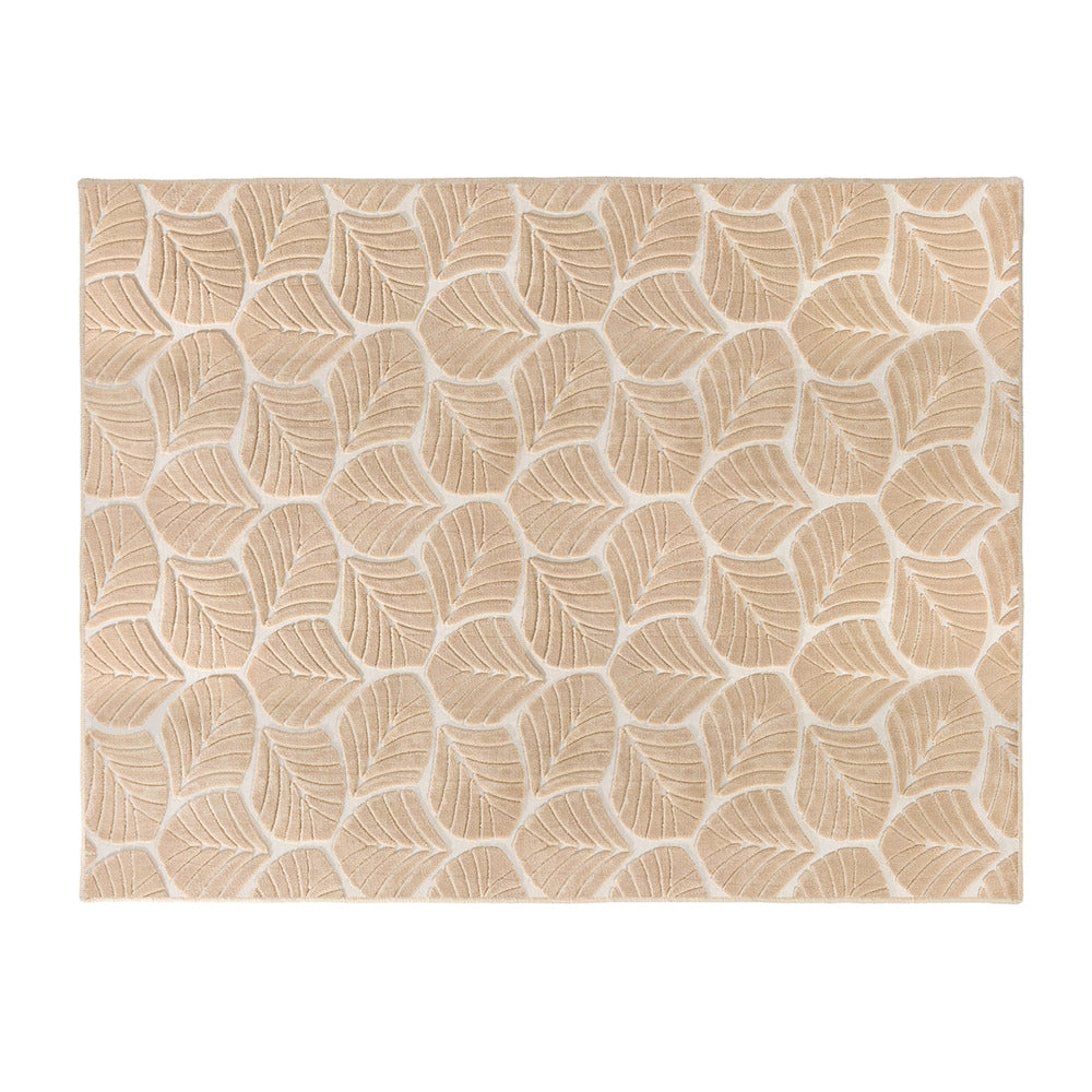 Oikiture Embossed Leaf Rug Textured Floor Carpet 240X340cm Beige