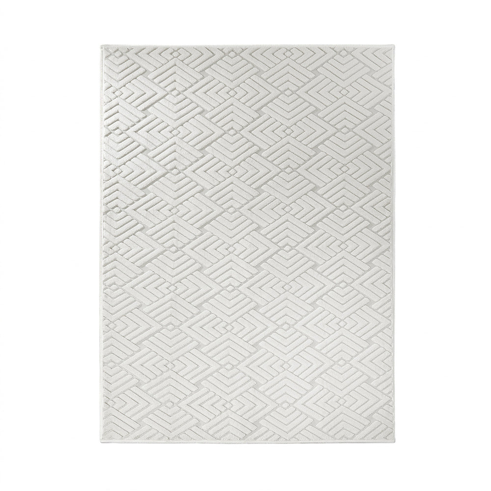 Oikiture Jacquard Rug Geometric Texture Carpet 160X230cm Ivory Cream