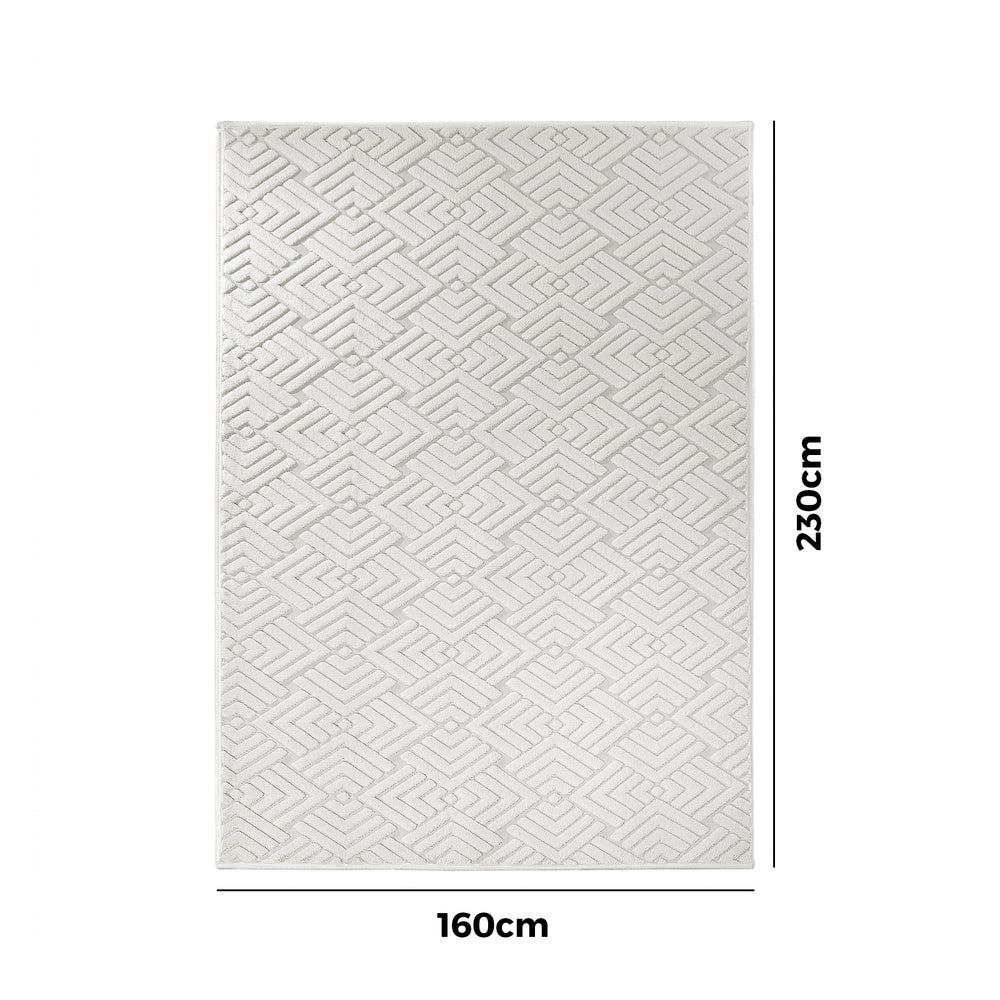 Oikiture Jacquard Rug Geometric Texture Carpet 160X230cm Ivory Cream