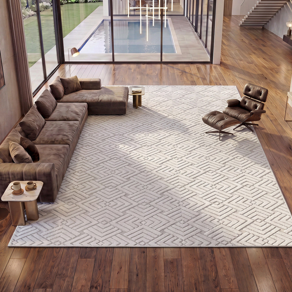 Oikiture Jacquard Rug Geometric Texture Carpet 240X340cm Ivory Cream