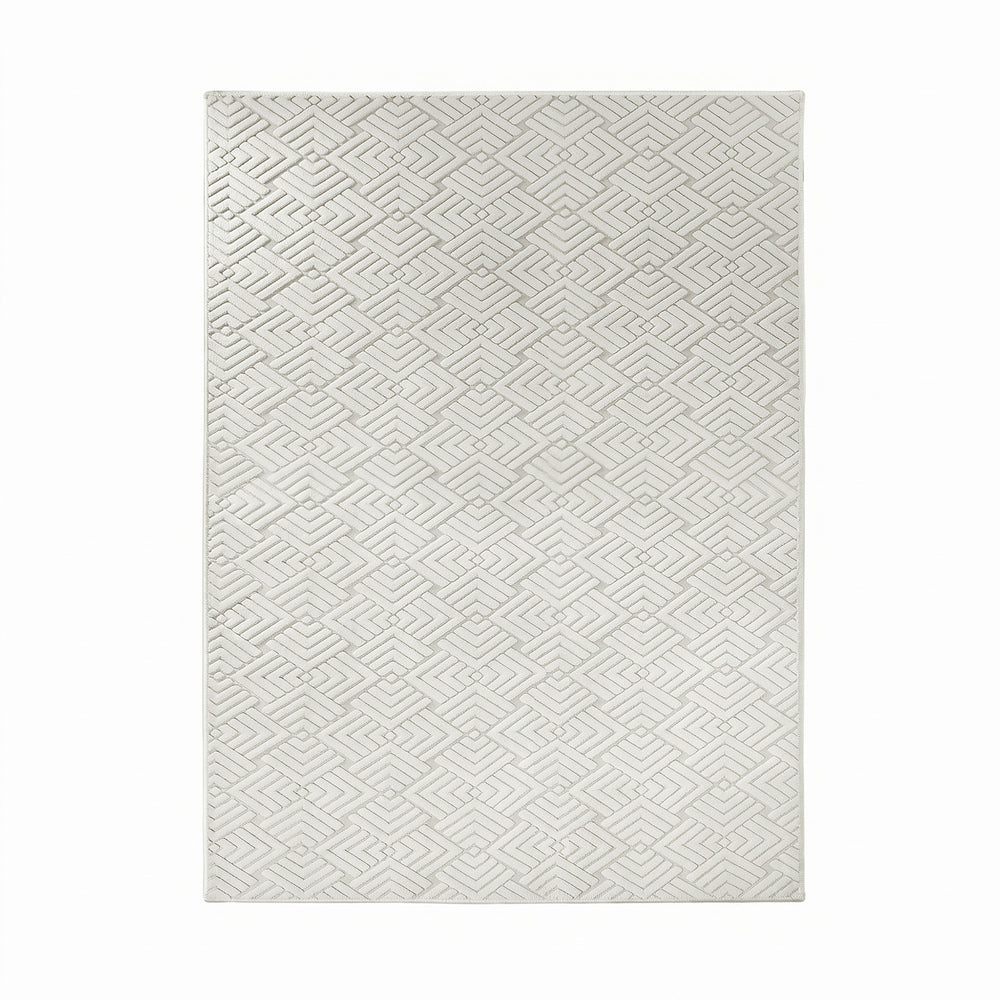 Oikiture Jacquard Rug Geometric Texture Carpet 240X340cm Ivory Cream