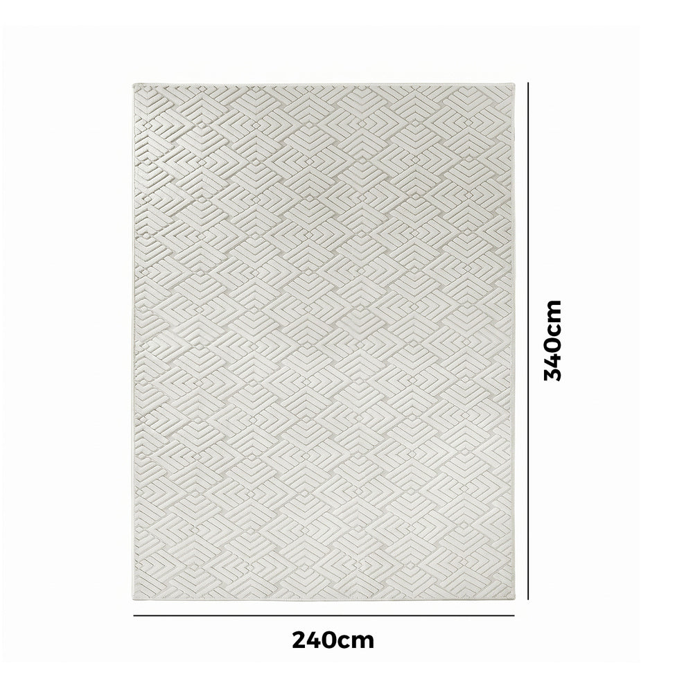 Oikiture Jacquard Rug Geometric Texture Carpet 240X340cm Ivory Cream