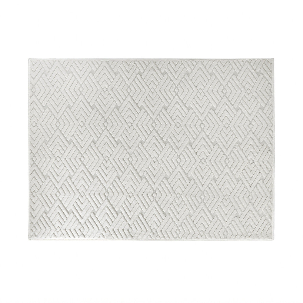 Oikiture Jacquard Rug Geometric Texture Carpet 240X340cm Ivory Cream