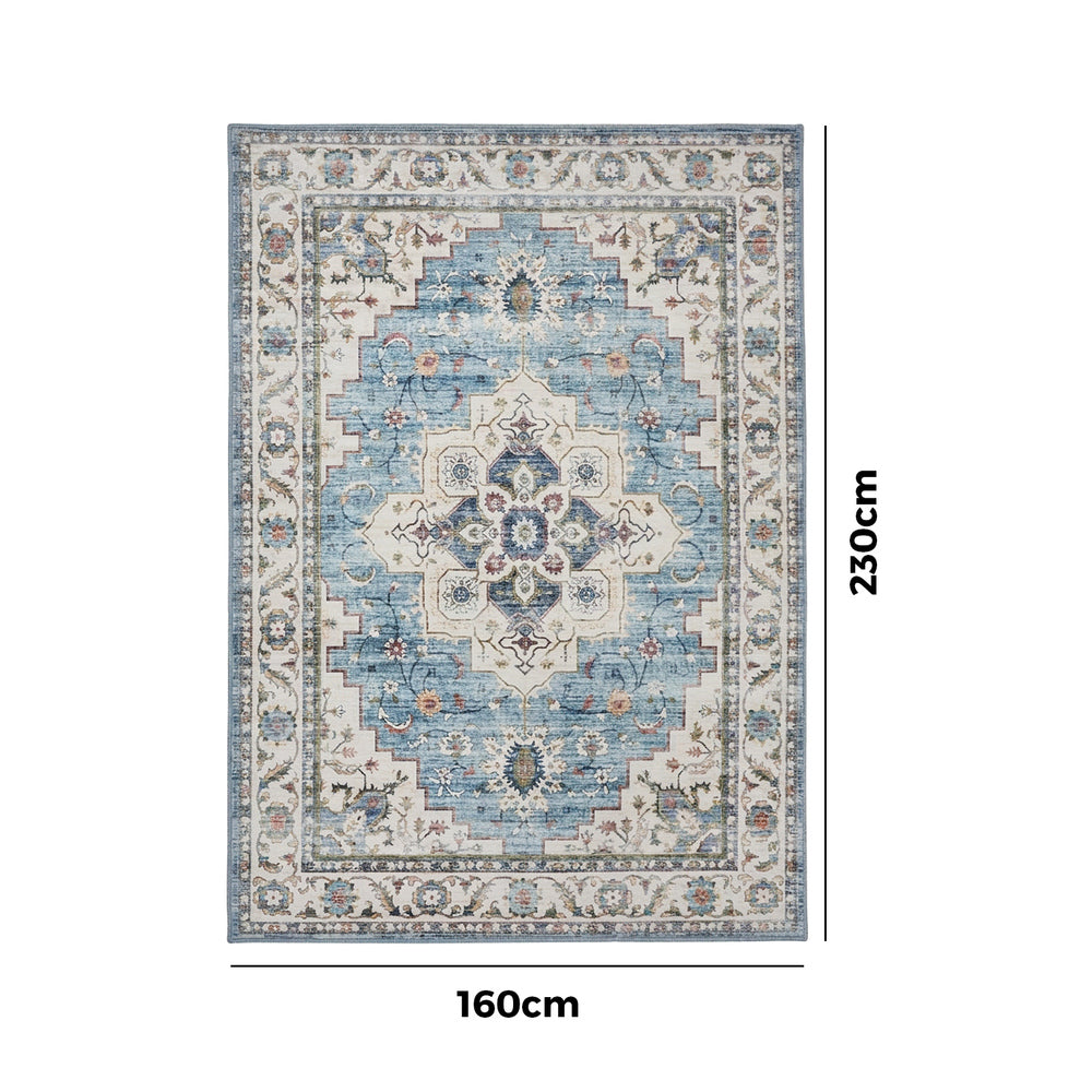 Oikiture Blue Persian Rug Washable Non Slip Carpet 160X230cm