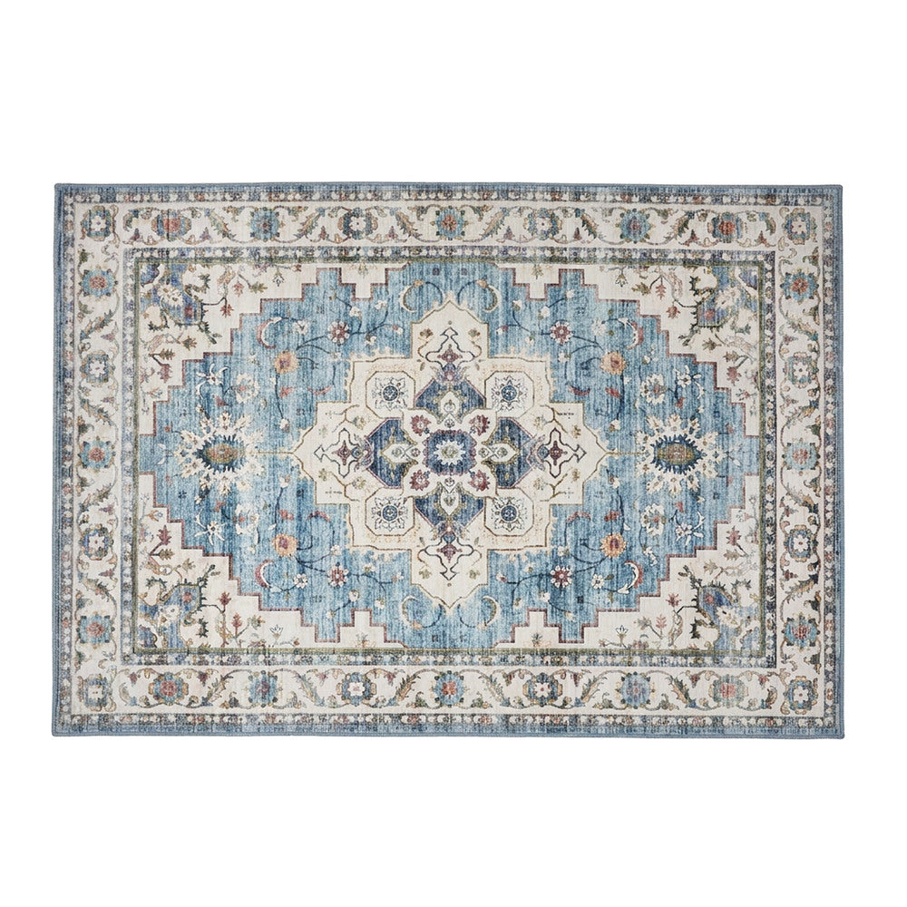 Oikiture Blue Persian Rug Washable Non Slip Carpet 160X230cm