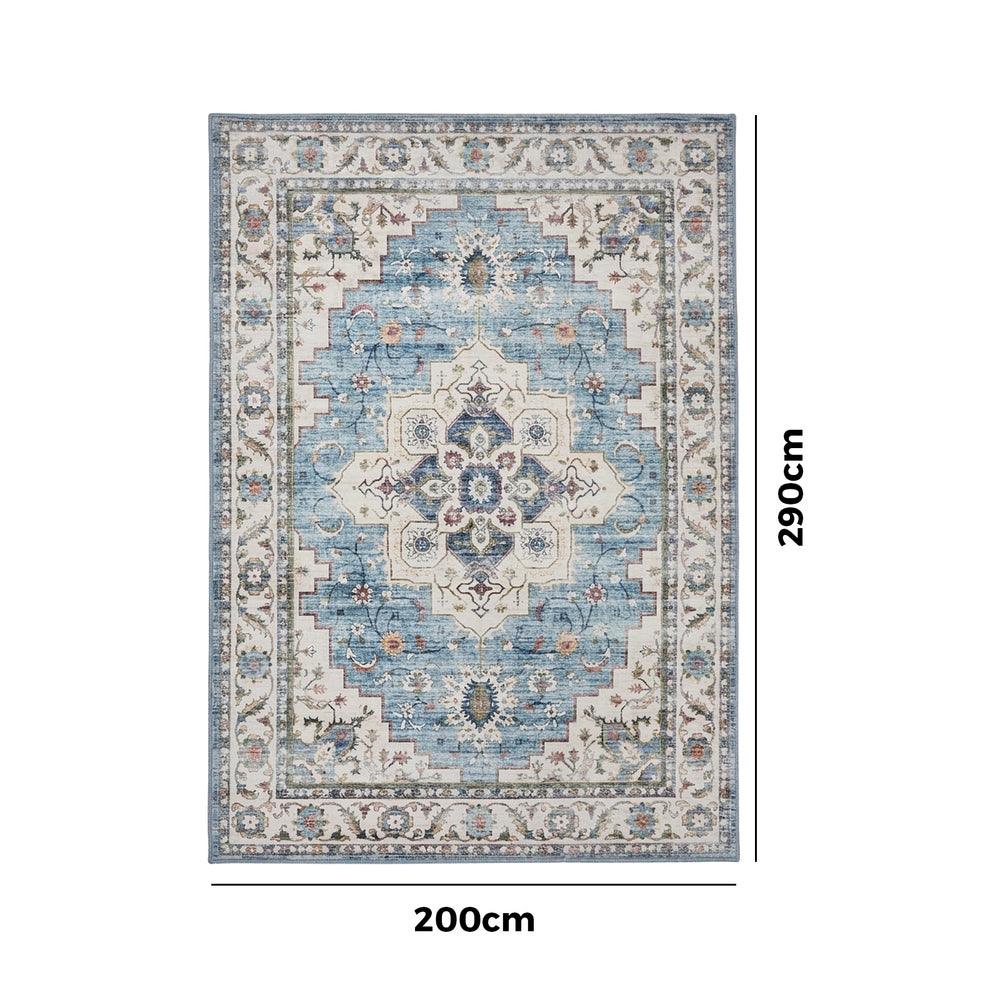 Oikiture Blue Persian Rug Washable Non Slip Carpet 200X290cm
