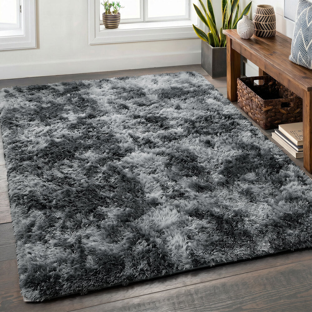 Oikiture Grey Gradient Shaggy Rug Anti Slip Carpet 160x230cm