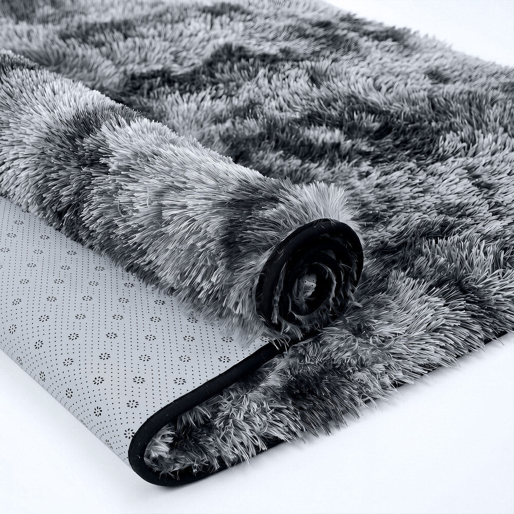 Oikiture Grey Gradient Shaggy Rug Anti Slip Carpet 160x230cm